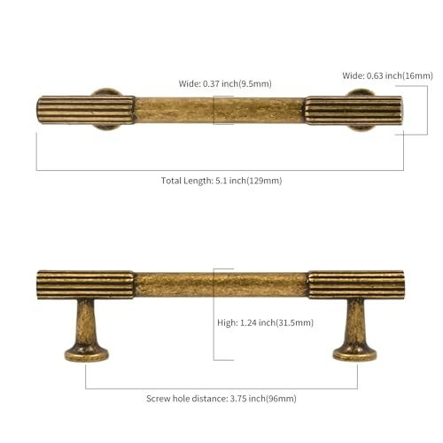 KNOKLOCK 10 Pack 375 Inch96mm Kitchen Cabinet Handles Antique Brass Cabinet Pulls Vintage Retro Kitchen Cabinet Hardware Drawer Pulls for Cupboard Wardrobe - Image 3
