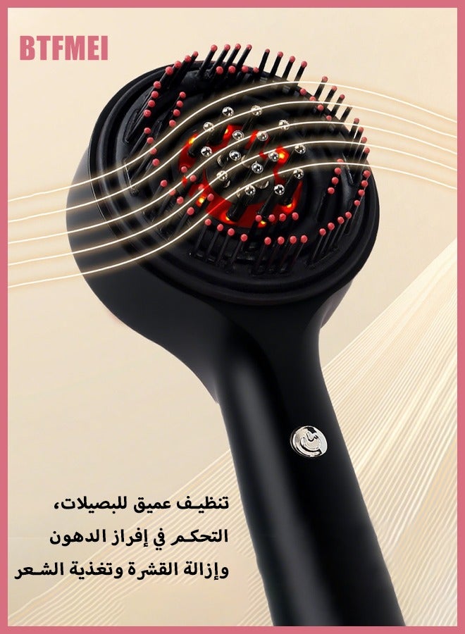 بتفمي فرش الشعر الكهربائية لنمو الشعر، مدلك الشعر الكهربائي، مشط مدلك فروة الرأس الكهربائي 3 في 1 لنمو الشعر، مدلك فروة الرأس مع أداة تطبيق الزيت وأداة تطبيق السائل والعلاج بالضوء الأحمر LED - Image 3