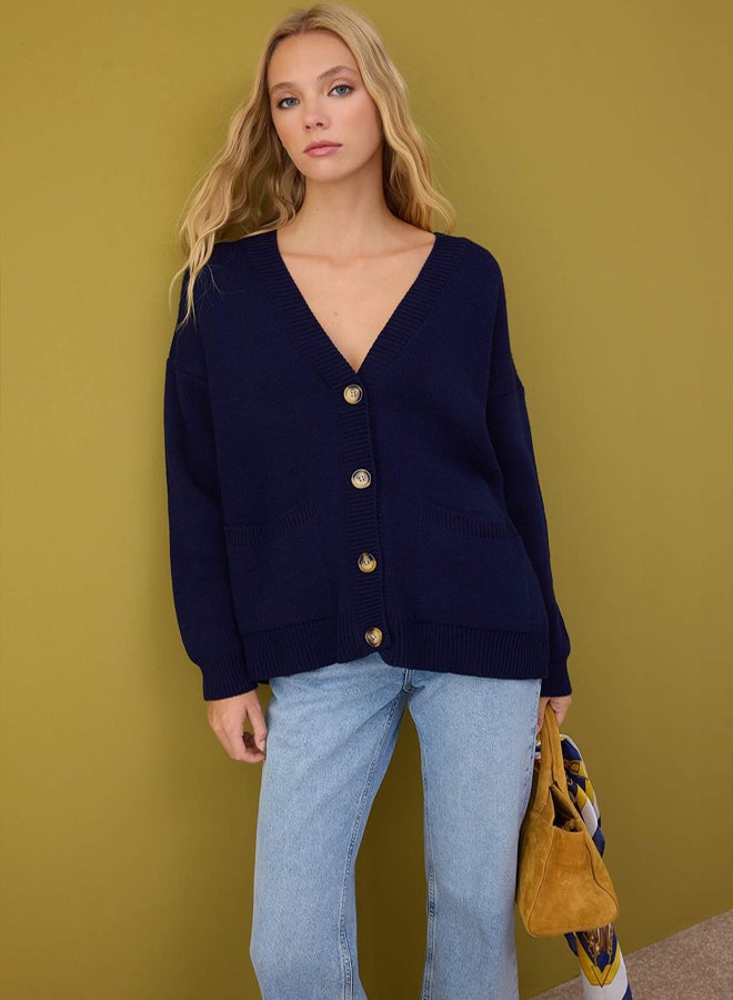 trendyol Body Unselective Navy Blue Wide Fit Basic Knitwear Cardigan - Image 2