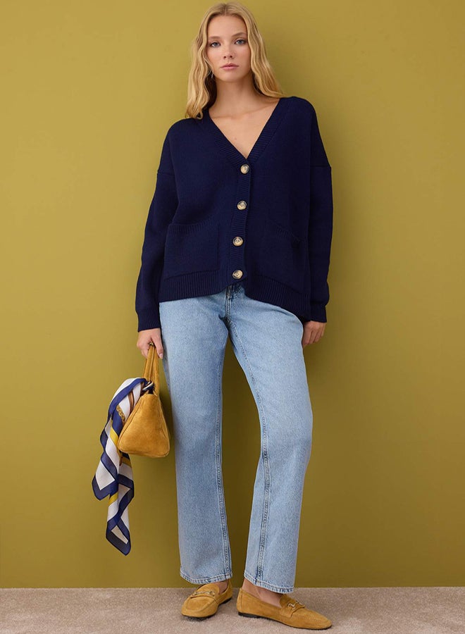 trendyol Body Unselective Navy Blue Wide Fit Basic Knitwear Cardigan - Image 3