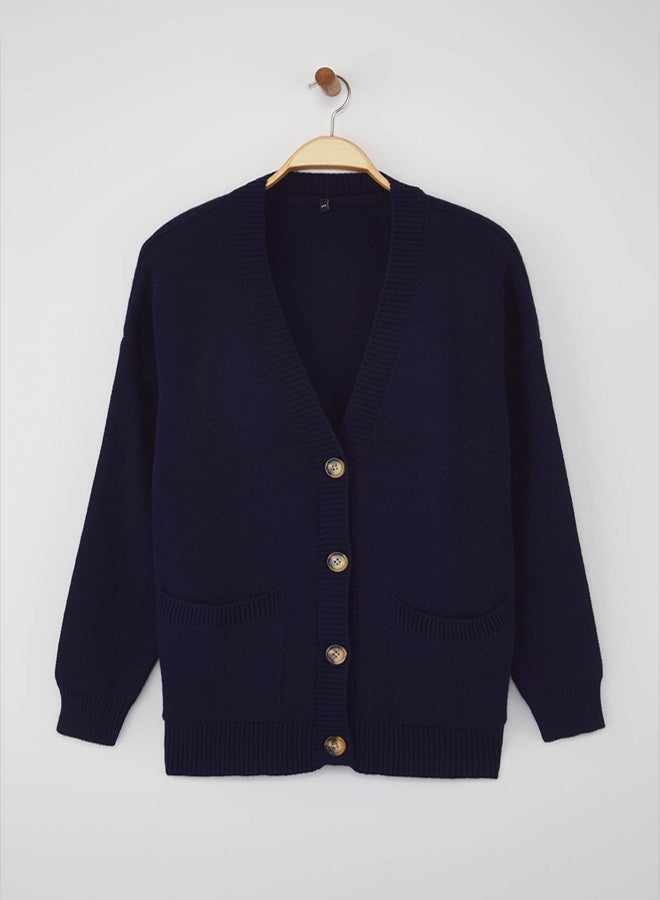 trendyol Body Unselective Navy Blue Wide Fit Basic Knitwear Cardigan - Image 5