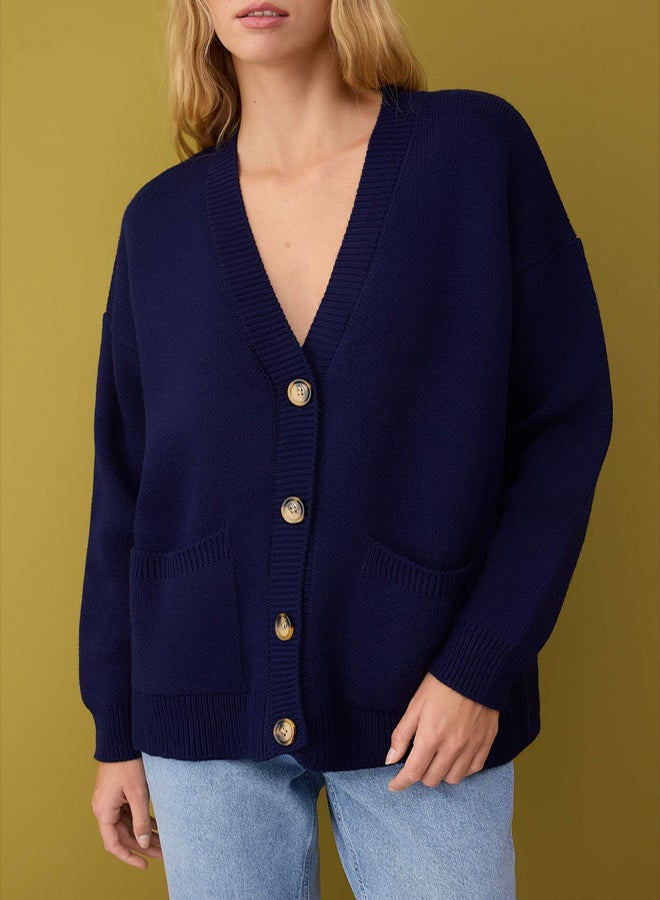 trendyol Body Unselective Navy Blue Wide Fit Basic Knitwear Cardigan - Image 4