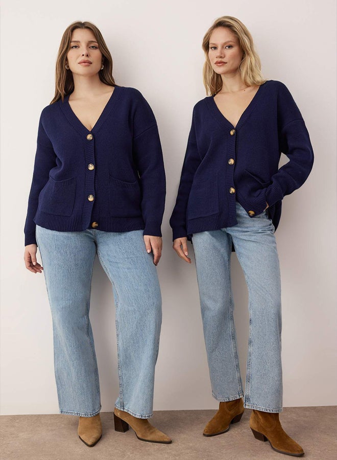 trendyol Body Unselective Navy Blue Wide Fit Basic Knitwear Cardigan - Image 1