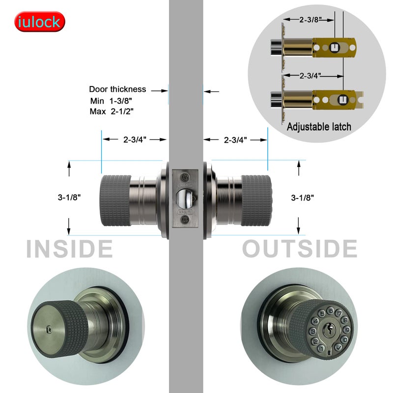 iulock Smart Door Knob with Keypad and Key,Keyless Entry Door Lock with Rubber Grip, Auto Lock,50 User Code,Waterproof, Easy to Install and Program for Bedroom Garage Office Gate (Satin Nickel) - Image 5