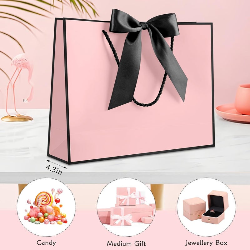 Gift Bags with Handles, 13” Medium Gift Bag for Presents with Tissue Paper and Card - Black-Pink - Image 5