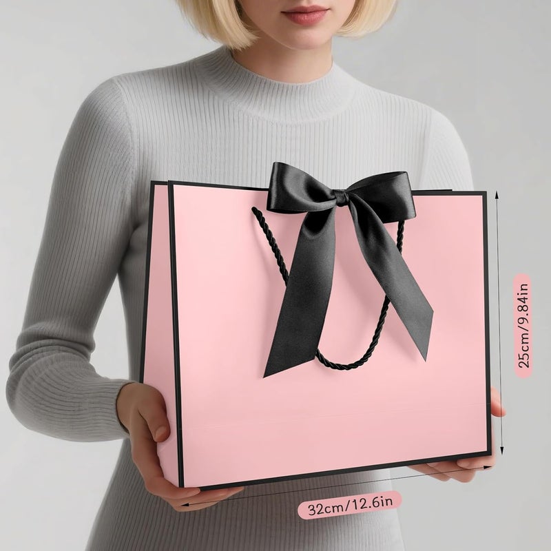Gift Bags with Handles, 13” Medium Gift Bag for Presents with Tissue Paper and Card - Black-Pink - Image 4