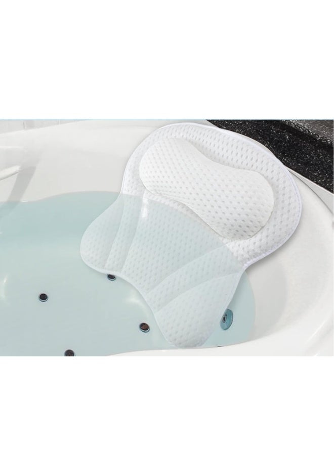 NANAO Bath Pillow 4D Ergonomic Bath Pillow Neck and Back Support Bath Cushion Air Mesh Technology Bath Headrest Pillow Bath Pillows with Strong Suction Cups Fits All Bathtub, Hot Tub and Home Spa (White) - Image 1