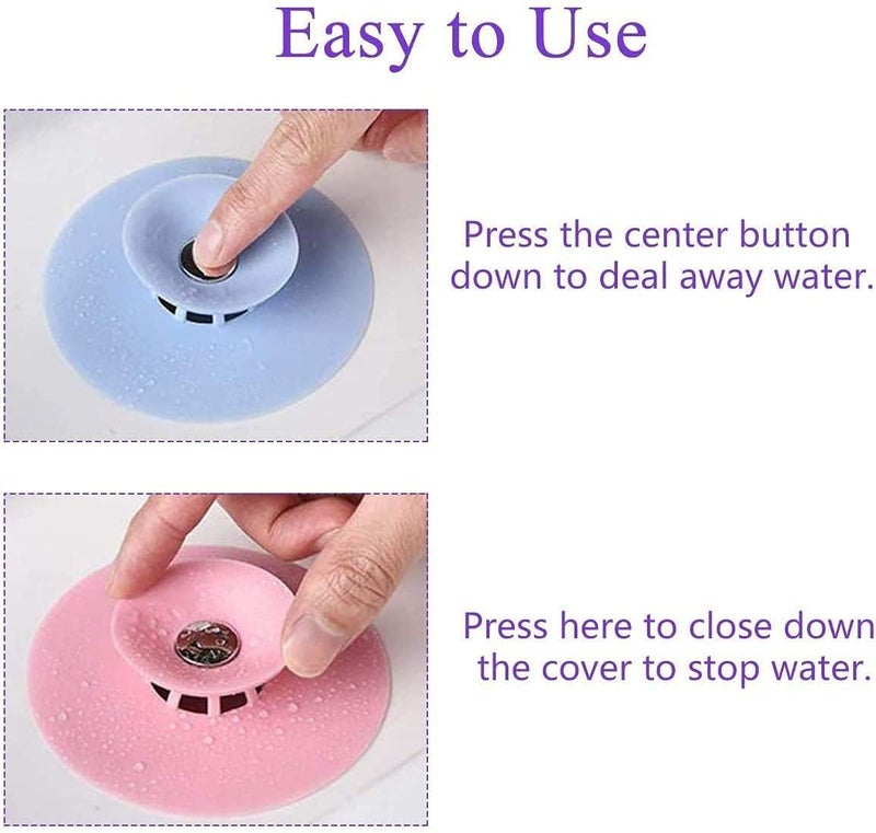 SURKHAMART 2in1 Home Bathroom Kitchen Silicone Sewer Sink Bathtub WashBasin Sealer Cover Drainer Water Stopper with Hair Catcher - Image 4