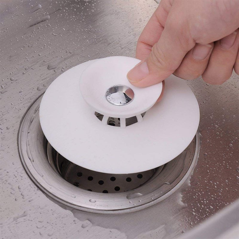 SURKHAMART 2in1 Home Bathroom Kitchen Silicone Sewer Sink Bathtub WashBasin Sealer Cover Drainer Water Stopper with Hair Catcher - Image 2