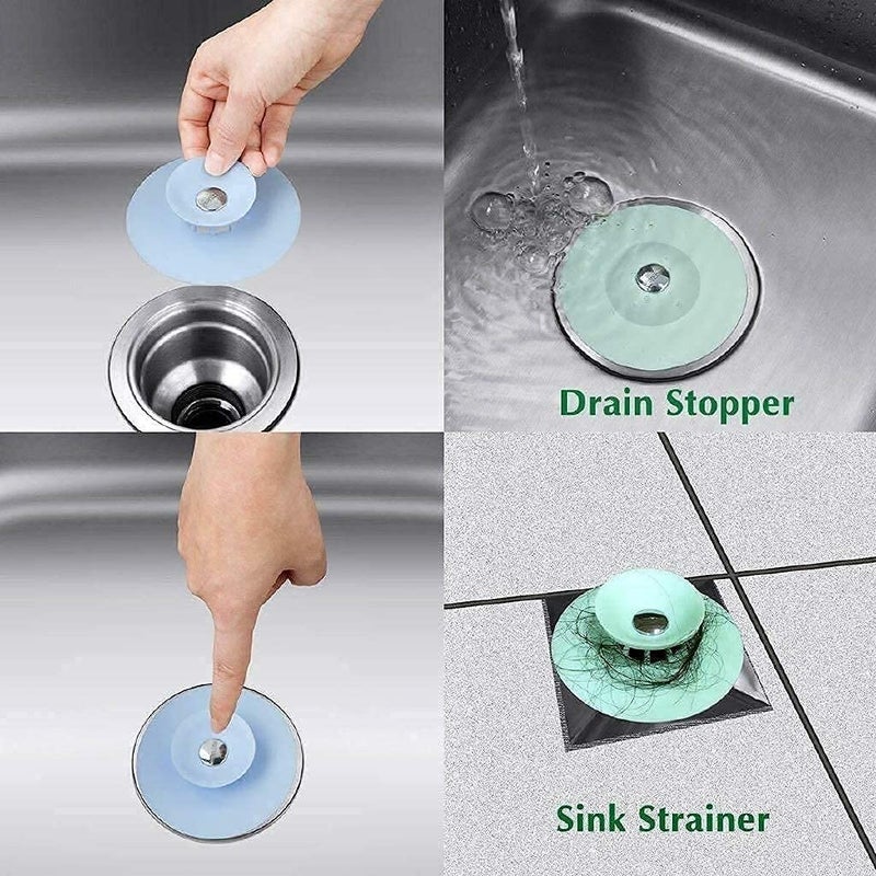 SURKHAMART 2in1 Home Bathroom Kitchen Silicone Sewer Sink Bathtub WashBasin Sealer Cover Drainer Water Stopper with Hair Catcher - Image 3