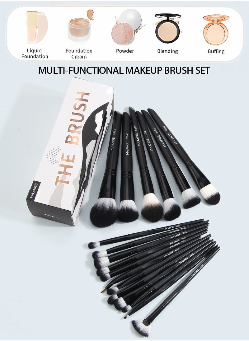 MAANGE - 18 Pcs Professional Makeup Brushes Set - Black Edition for Flawless Application - Image 1