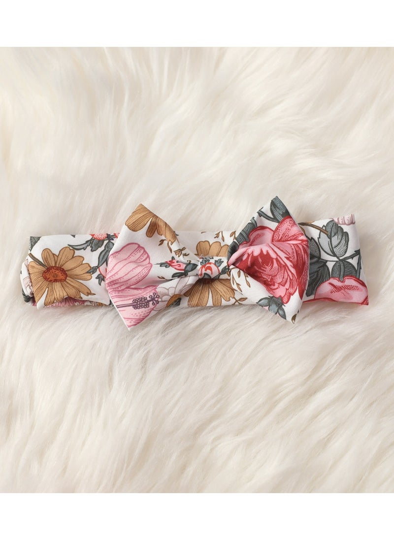 3-Piece Baby Girl Outfit Set – Floral Romper + Bowknot Skirt & Headband, Newborn Baby Clothes, Baby Gift Set, Soft Cotton – 3-6M - Image 5