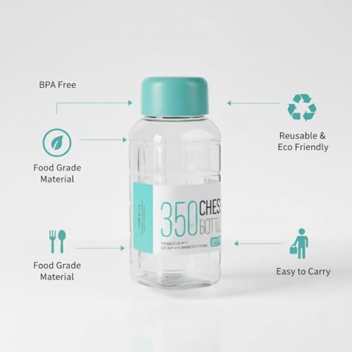 faas Small Bpa Free Chess Water Bottle,Plastic PET Water Bottle For Kids & Adult- Cute Transparent Bottle For Water, Juice, Mojito (Cheess Bottle -350ml 2 pcs) - Image 5