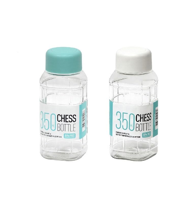 faas Small Bpa Free Chess Water Bottle,Plastic PET Water Bottle For Kids & Adult- Cute Transparent Bottle For Water, Juice, Mojito (Cheess Bottle -350ml 2 pcs) - Image 1