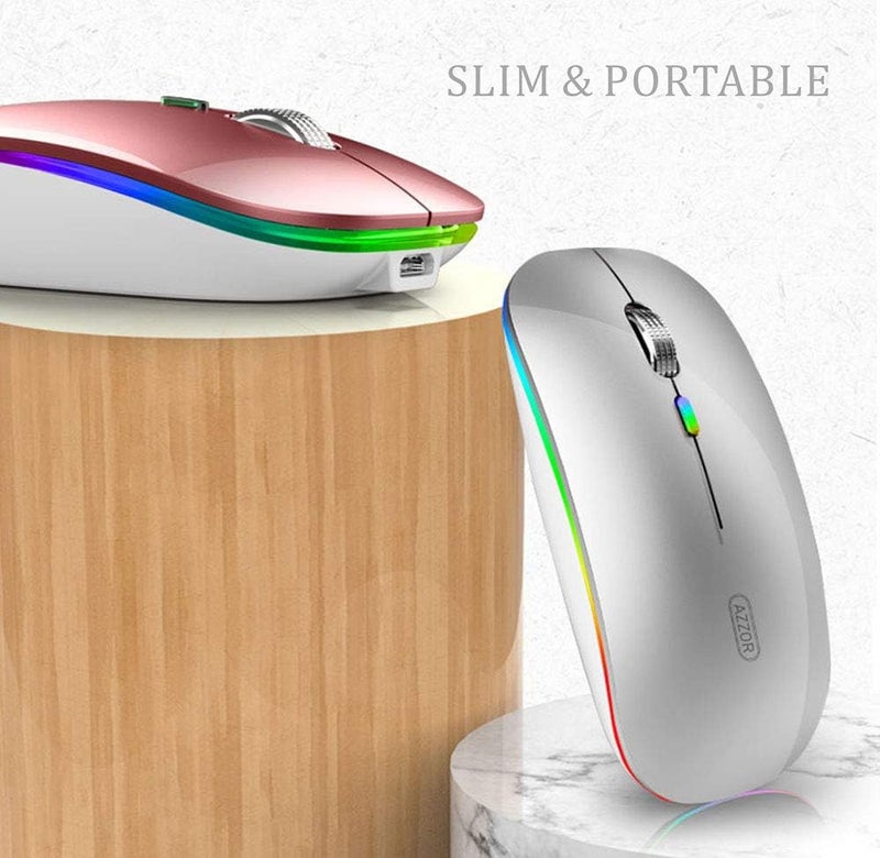 TENMOS Wireless Bluetooth Mouse, LED Slim (Bluetooth 5.1 + USB) 2.4GHz Rechargeable Silent Bluetooth Wireless Mouse with Type C Adapter for Laptop/MacBook/iPad OS 13 and Above (Silver) - Image 4