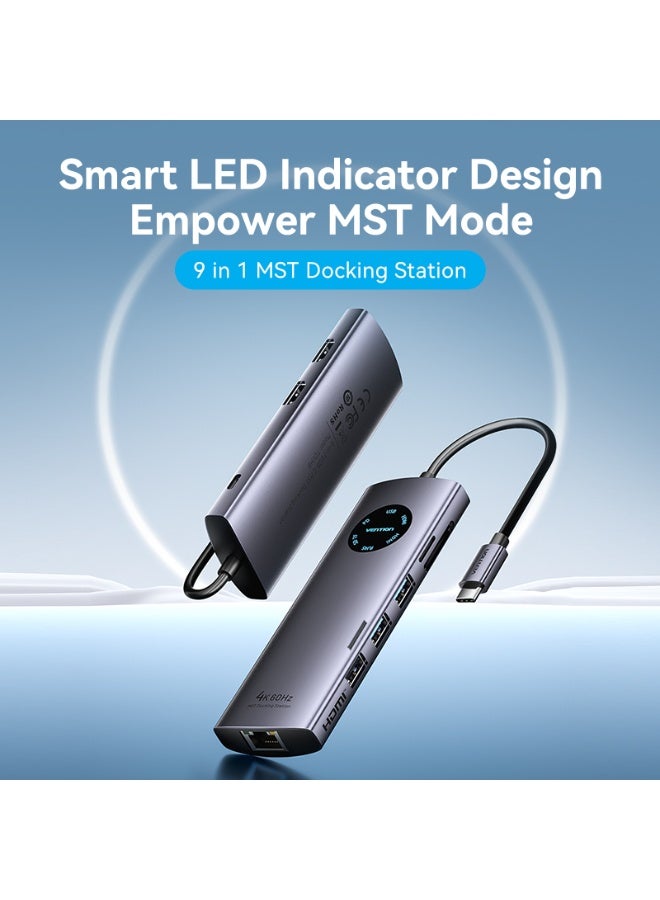 VENTION USB-C to HDMI x 2/USB 3.0 x 2/USB 2.0/RJ45/SD/TF/PD MST Docking Station 0.15M Gray Aluminum Alloy Type Model #TQVHB - Image 2