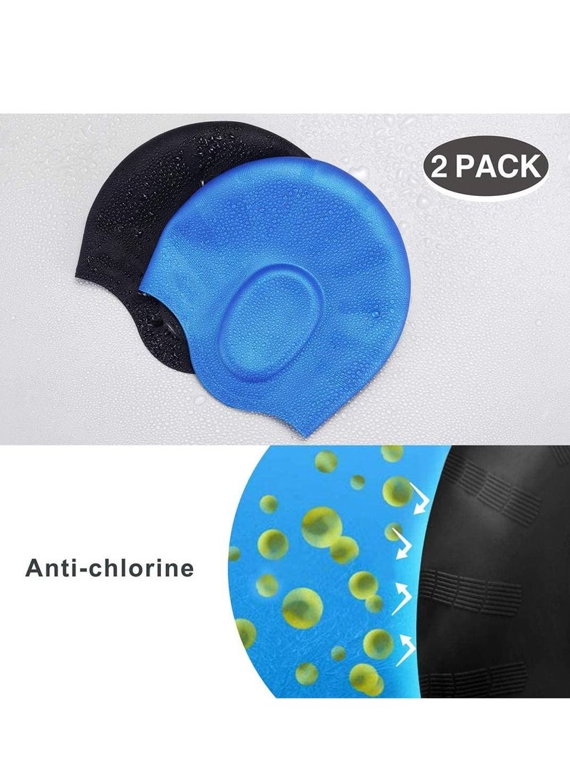 Generic - Silicone Long Hair Swim Caps Durable Swimming for Women Men Adults Kids (2 Pack) - Image 1