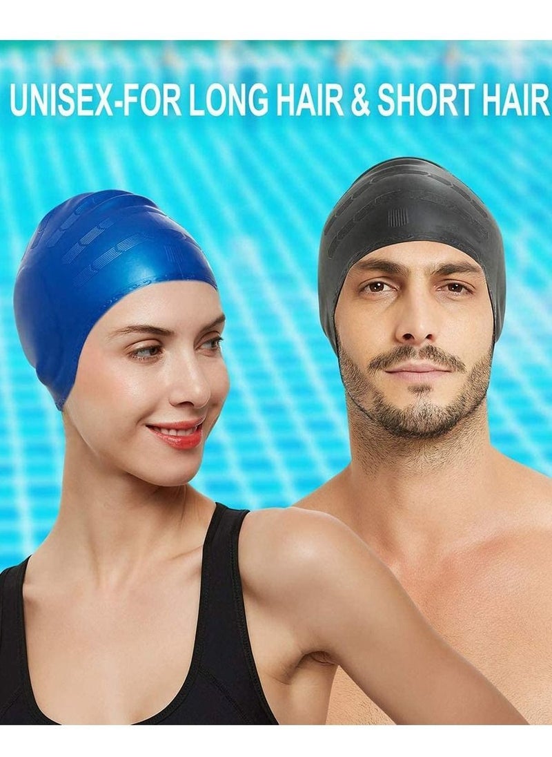 Generic - Silicone Long Hair Swim Caps Durable Swimming for Women Men Adults Kids (2 Pack) - Image 1