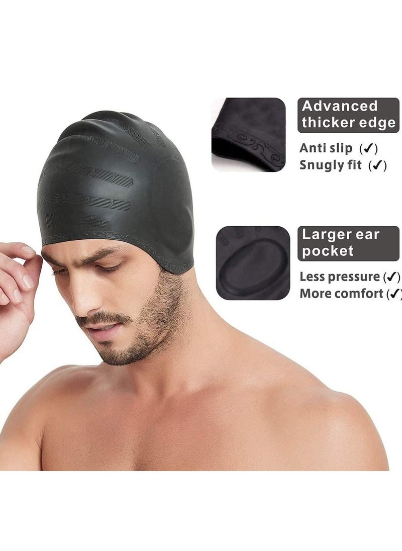 Generic - Silicone Long Hair Swim Caps Durable Swimming for Women Men Adults Kids (2 Pack) - Image 1