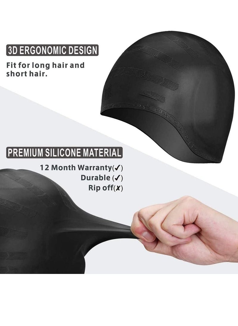 Generic - Silicone Long Hair Swim Caps Durable Swimming for Women Men Adults Kids (2 Pack) - Image 1