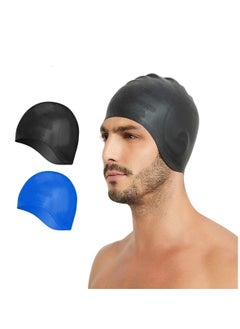 Silicone Long Hair Swim Caps Durable Swimming for Women Men Adults Kids (2 Pack)
