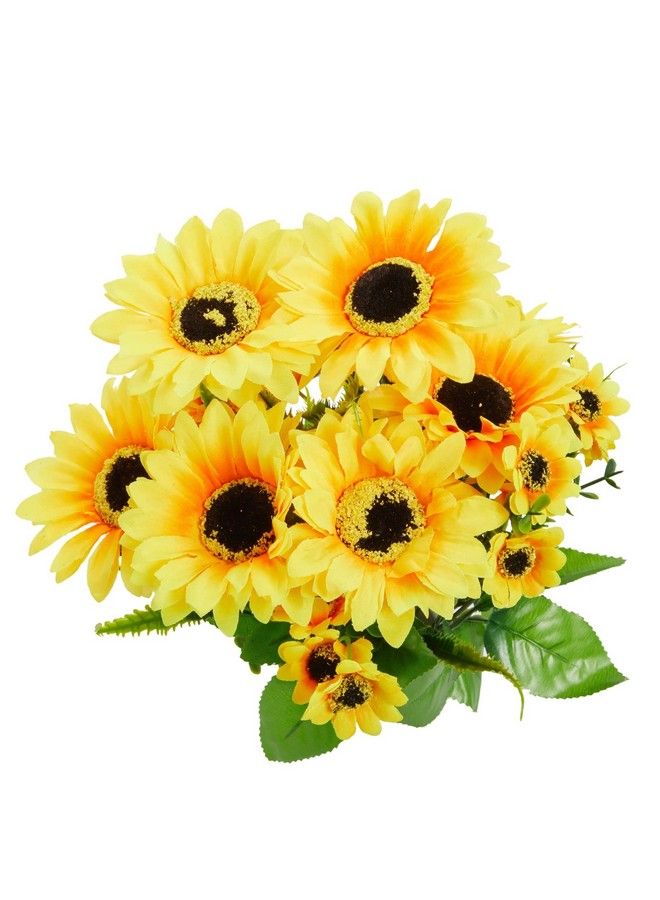 Juvale 2 Bunches Artificial Sunflowers With Stems For Faux Floral Arrangements Fake Sunflowers For Home Decor Kitchen Table Centerpieces And Wedding Decor (6X7X14 In) - Image 1