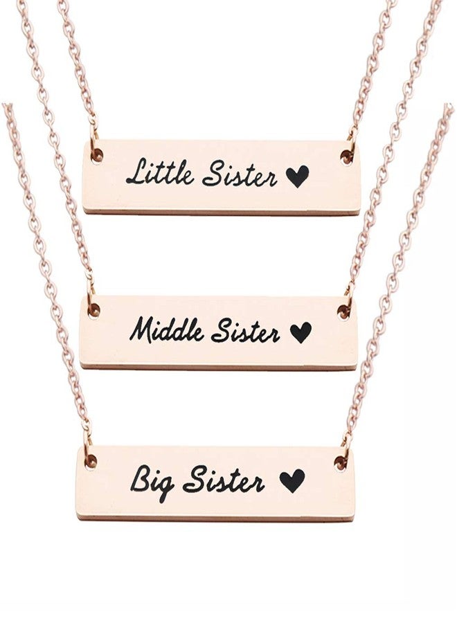 CHENVA Sisters Bar Necklaces 3 Pieces Big Sis Middle Sis Little Sis Necklace Set Gift for Sisters (big sis lil sis middle sis RG) - Image 1