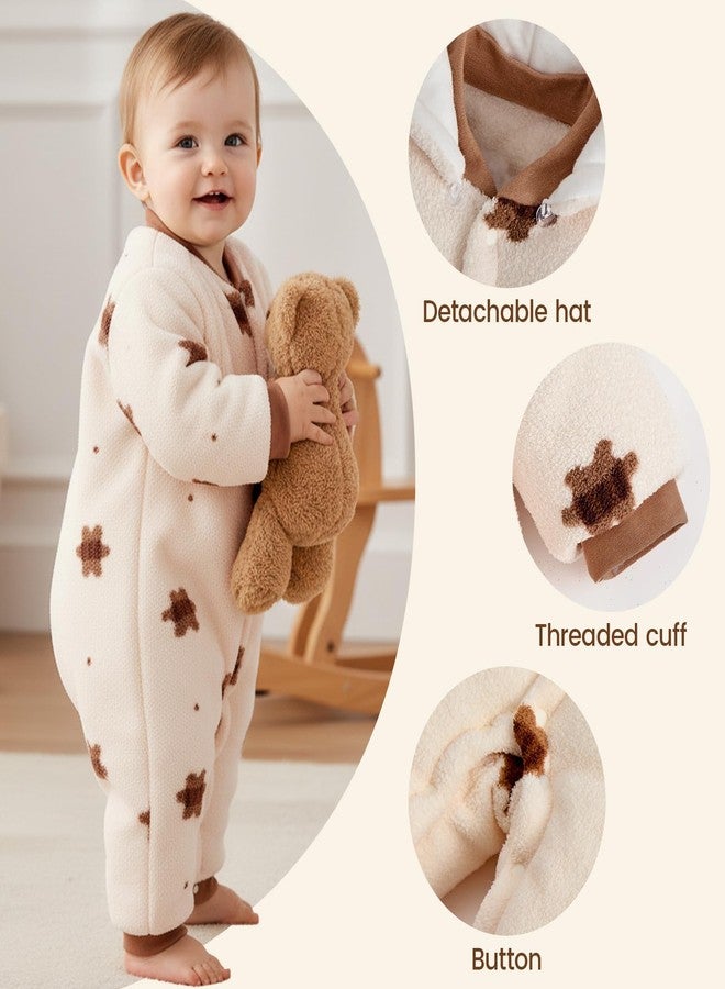 JiAmy Baby Snowsuit Newborn Animal Printed Outfits Infant Baby Fleece Detachable Hat Winter Clothes Jumpsuit Beige Bear 6-9 Months - Image 3