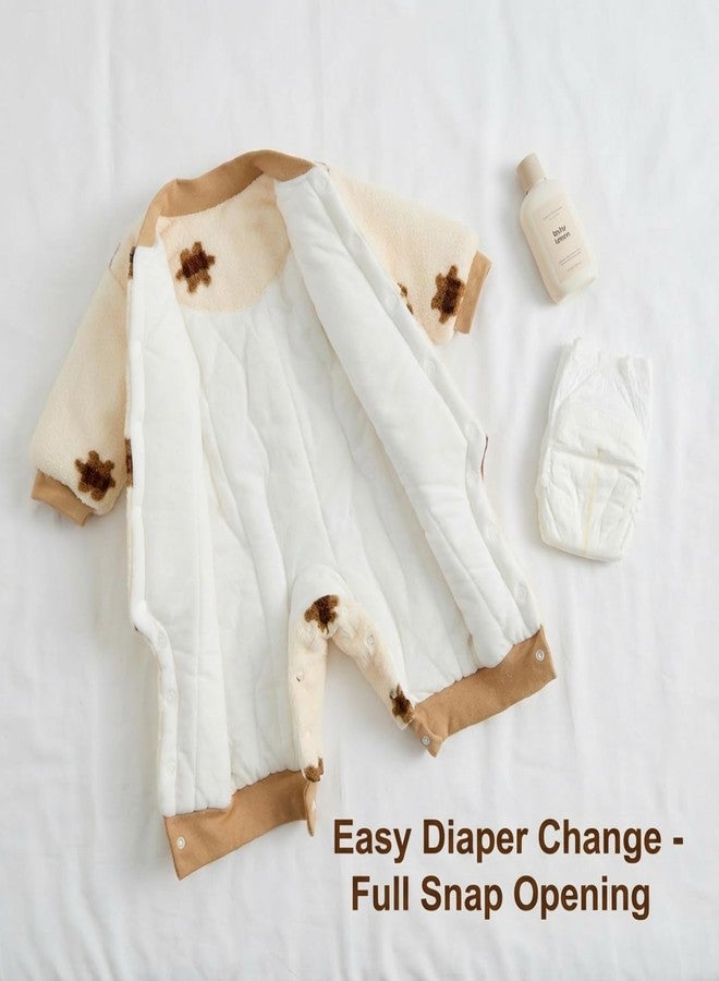 JiAmy Baby Snowsuit Newborn Animal Printed Outfits Infant Baby Fleece Detachable Hat Winter Clothes Jumpsuit Beige Bear 6-9 Months - Image 2
