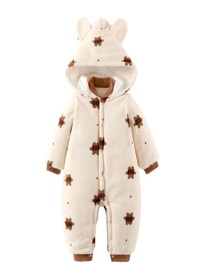 JiAmy Baby Snowsuit Newborn Animal Printed Outfits Infant Baby Fleece Detachable Hat Winter Clothes Jumpsuit Beige Bear 6-9 Months - Image 1