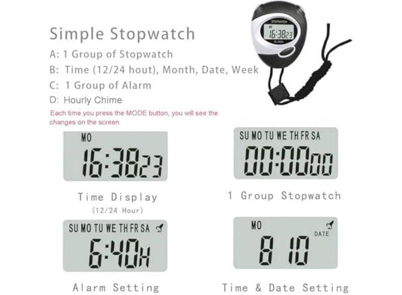 ساعة توقيت رقمية ستوب واتش رياضية ، شاشة LCD، متعدد الألوان وفضي مع حبل متعدد الألوان للرقبة - Image 4