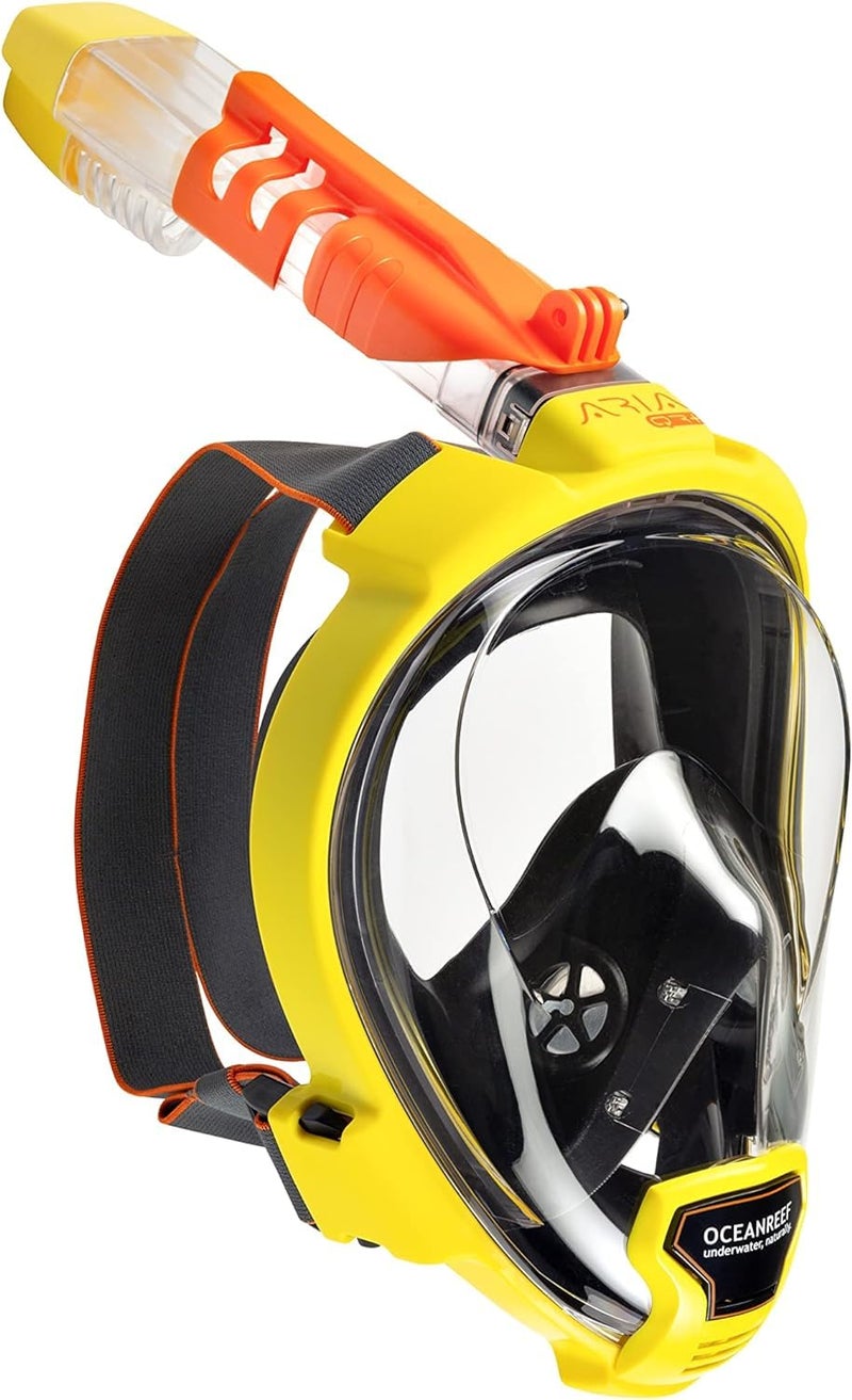 OCEAN REEF Aria QR Quick Release Full Face Snorkel Mask with Snorkel 180 Degree Underwater View and Quick Release System SM Yellow