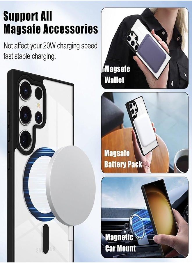 Generic - Case Crystal Clear for Samsung Galaxy S24 Ultra Magnetic Clear Cover, Compatible with Wireless Charger and Magsafe Card Wallet, Simplistic Transparent Shockproof and Drop-Proof Case - Black - Image 1