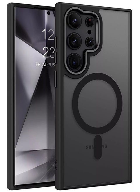 Case Crystal Clear for Samsung Galaxy S24 Ultra Magnetic Clear Cover, Compatible with Wireless Charger and Magsafe Card Wallet, Simplistic Transparent Shockproof and Drop-Proof Case - Black
