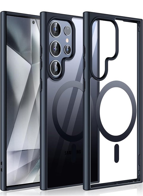 Case Crystal Clear for Samsung Galaxy S24 Ultra Magnetic Clear Cover, Compatible with Wireless Charger and Magsafe Card Wallet, Simplistic Transparent Shockproof and Drop-Proof Case - Black
