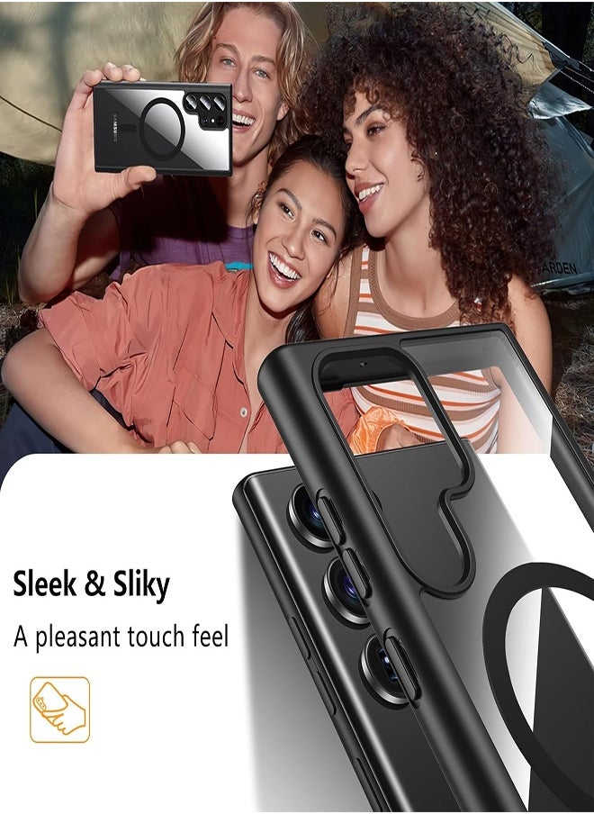 Case Crystal Clear for Samsung Galaxy S24 Ultra Magnetic Clear Cover, Compatible with Wireless Charger and Magsafe Card Wallet, Simplistic Transparent Shockproof and Drop-Proof Case - Black