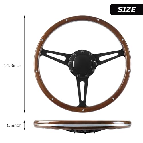 QYMOPAY 9 bolt disc shaped steering wheel 14 inch wooden steering wheel suitable for most nine hole car wooden steering wheels - Image 3