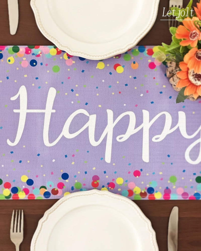 Letjolt Happy Birthday Table Runner 72 Inches Birthday Centerpieces for Tables Birth Day Party Sign Polka Dots Table Decoration, Light Purple - Image 2