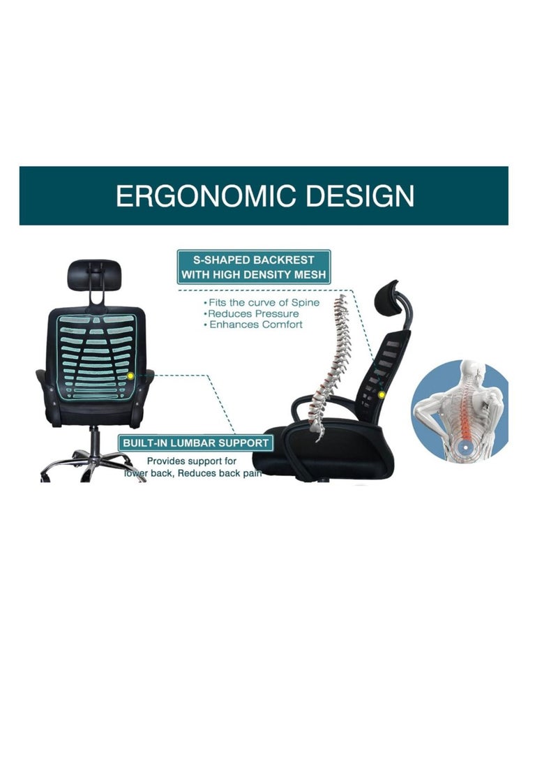 Golden - Ergonomic High Back Mesh Executive Swivel Office Chair - Comfortable Desk Chair with Lumbar Support, S-Shaped Backrest - Ideal for Home Office or Workplace - Sleek Black Design - Image 1