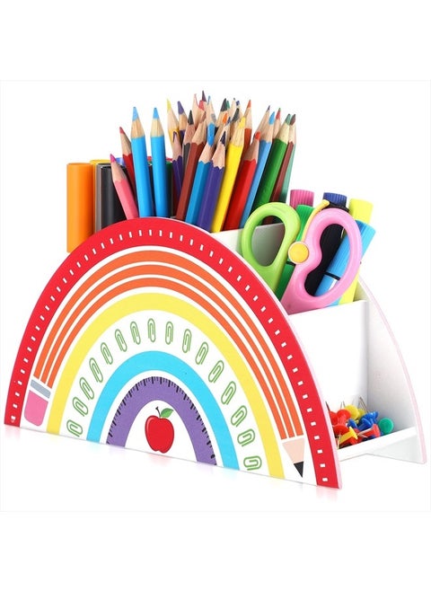 Wooden Pen Holder Rainbow Pencil Holder Organizer for Desk Rainbow Supply Caddy Phone Holder Pencil Holder for Teacher Office Kids Desk Organizer Back to School Teacher Appreciation Gifts