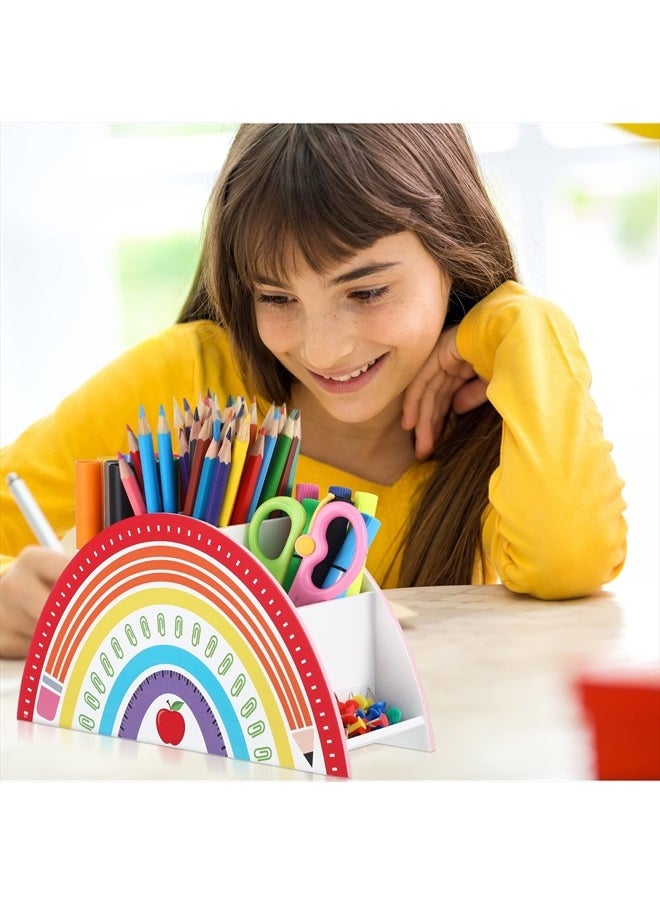 Wooden Pen Holder Rainbow Pencil Holder Organizer for Desk Rainbow Supply Caddy Phone Holder Pencil Holder for Teacher Office Kids Desk Organizer Back to School Teacher Appreciation Gifts