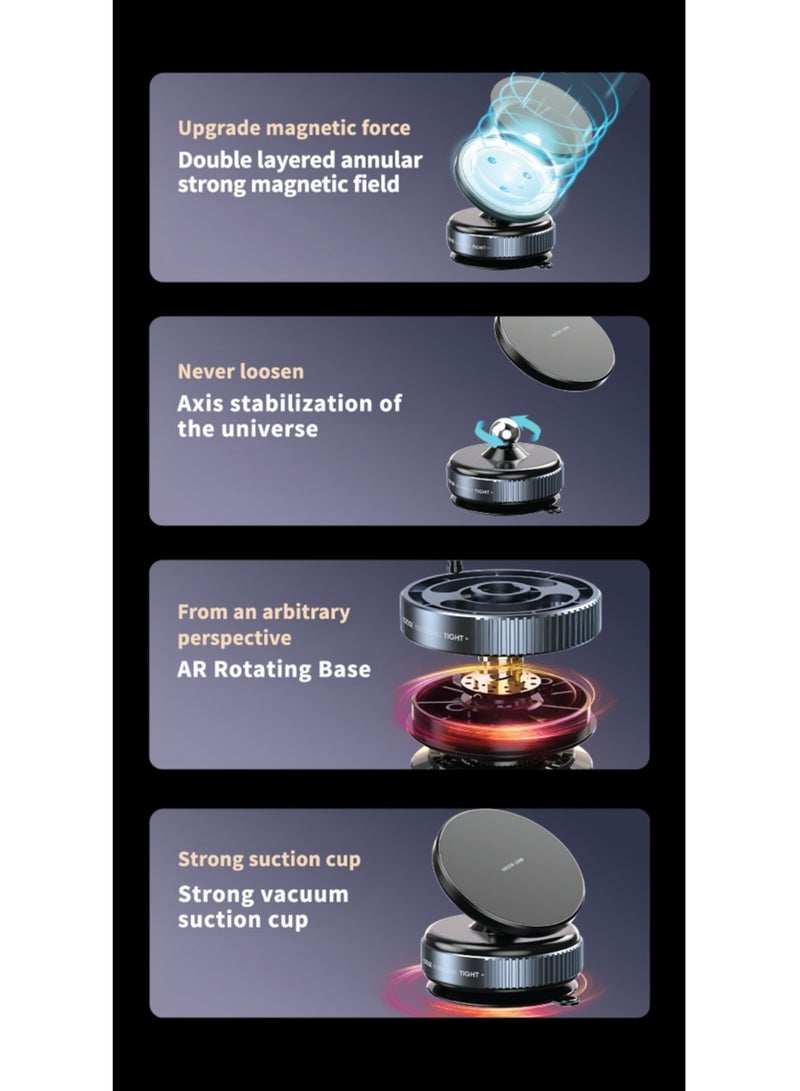 GREEN LION Mobile Holder for Car Magno Flex Vacuum Suction Phone Holder / MagSafe Compatible / Strong Vacuum Suction Cup / x10 N52 Magnets / Easy Installation / Rotatable Base / Never Loosen - Black - Image 2