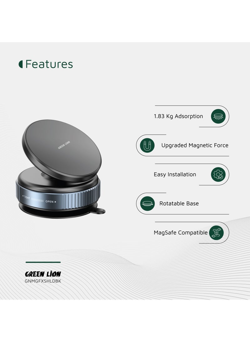 GREEN LION Mobile Holder for Car Magno Flex Vacuum Suction Phone Holder / MagSafe Compatible / Strong Vacuum Suction Cup / x10 N52 Magnets / Easy Installation / Rotatable Base / Never Loosen - Black - Image 3