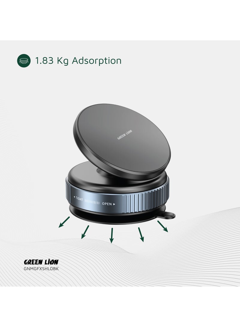 GREEN LION Mobile Holder for Car Magno Flex Vacuum Suction Phone Holder / MagSafe Compatible / Strong Vacuum Suction Cup / x10 N52 Magnets / Easy Installation / Rotatable Base / Never Loosen - Black - Image 4