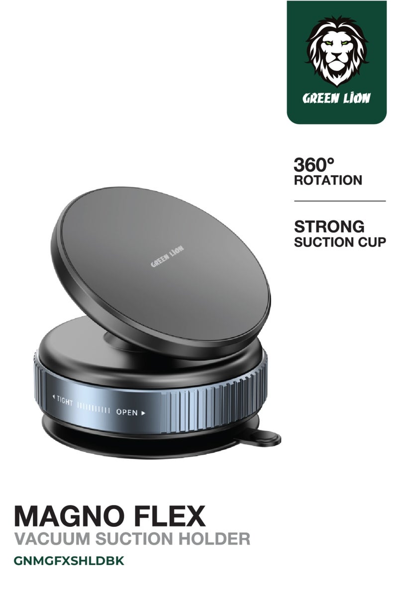 GREEN LION Mobile Holder for Car Magno Flex Vacuum Suction Phone Holder / MagSafe Compatible / Strong Vacuum Suction Cup / x10 N52 Magnets / Easy Installation / Rotatable Base / Never Loosen - Black - Image 1