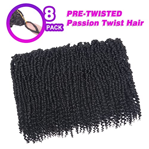 Bileaf 8 Packs Passion Twist Crochet Hair 18 Inch Crochet Passion Twist Hair Pretwisted, Pre Looped Passion Twist Crochet Braids Passion Twists Bohemian Crochet Hair Off Black - Image 2