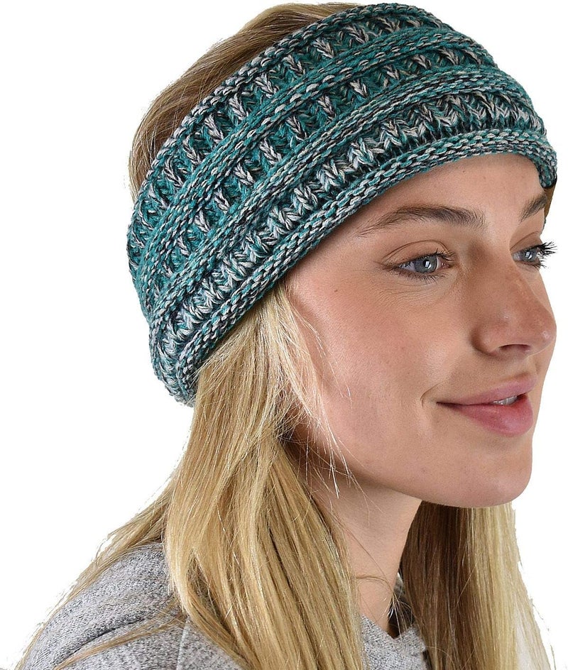 Cc Soft Stretch Winter Warm Cable Knit Fuzzy Lined Ear Warmer Headband - Image 3