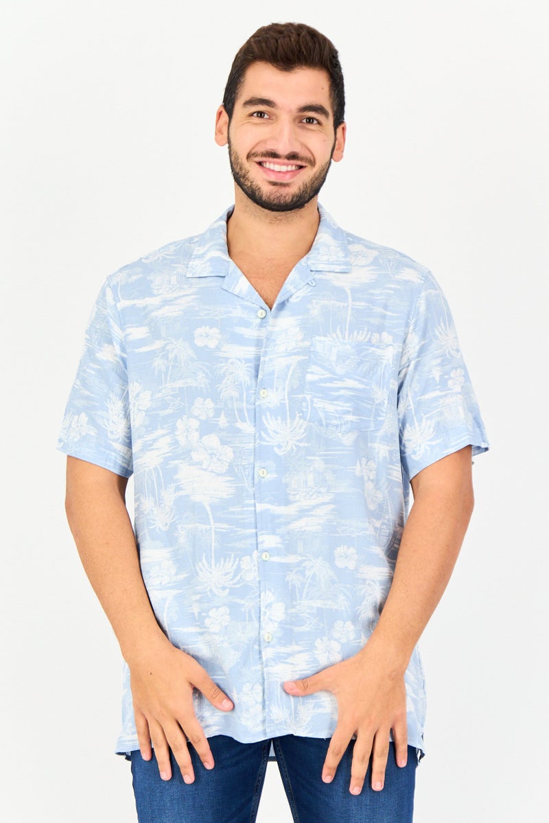 Chaps Men Regular Fit Allover Print Short Sleeve Shirt, Multicolor - Image 1