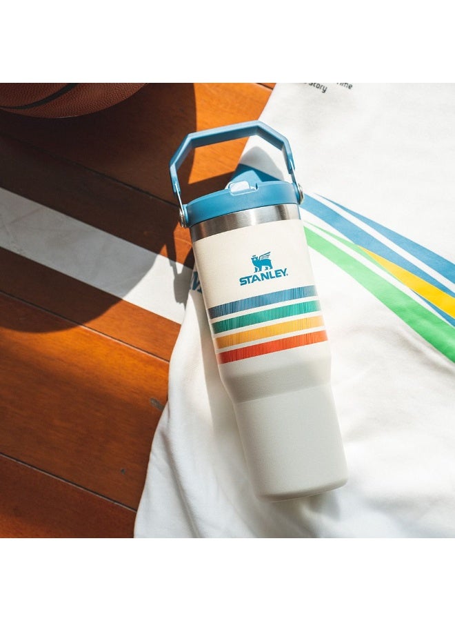 Stanley IceFlow 30oz Stainless Steel Tumbler – Vacuum Insulated Reusable Water Bottle with Built-In Flip Straw Lid | Leak-Resistant Travel Cup Keeps Drinks Cold 12 Hours or Iced for 2 Days | Durable Portable Mug for Gym, Car, Office, Home – Cream Stripe - Image 1