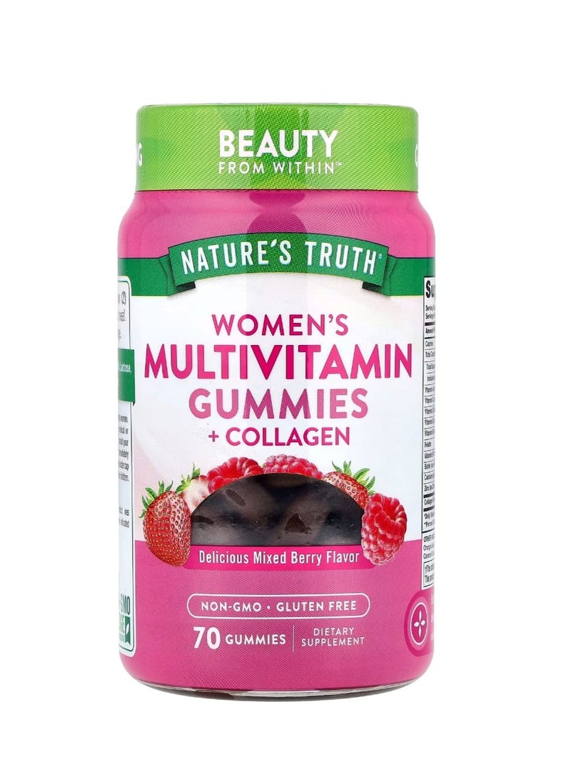 نايتشورز تروث حلوى جيلاتينية متعددة الفيتامينات للنساء + الكولاجين بنكهة التوت المشكل اللذيذ 70 حلوى جيلاتينية - Image 1